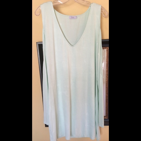 NWOT light green mint V-neck mini dress. large - Picture 4 of 7